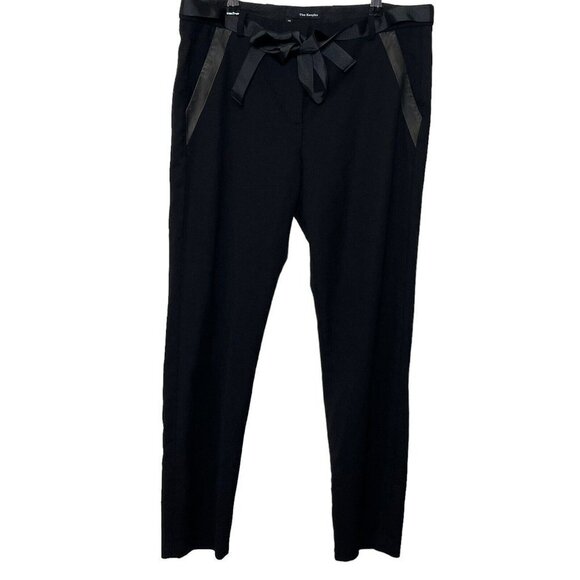 The Kooples Leather Trim Pants Women’s Size Large Black Crop Slim Fit Trouser - Picture 1 of 11